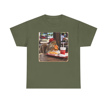 Squirrel Eating Burger T‑Shirt — Funny Animal Photo Tee