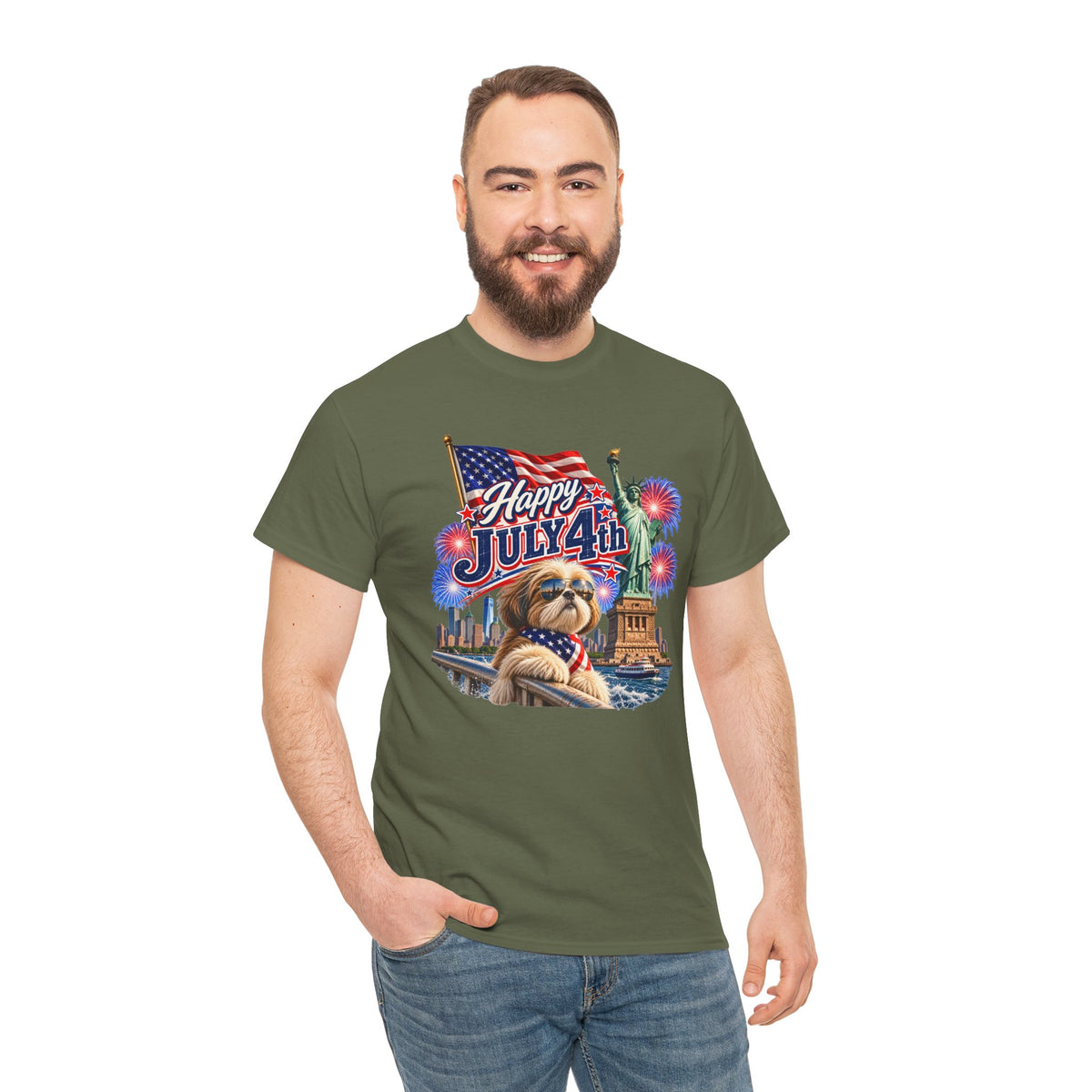 4th of July Dog T-Shirt - Happy July 4th Patriotic Fireworks Tee
