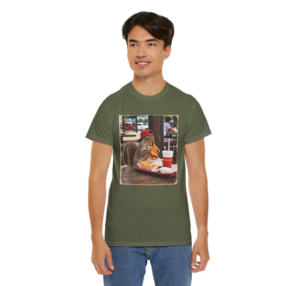 Squirrel Eating Burger T‑Shirt — Funny Animal Photo Tee