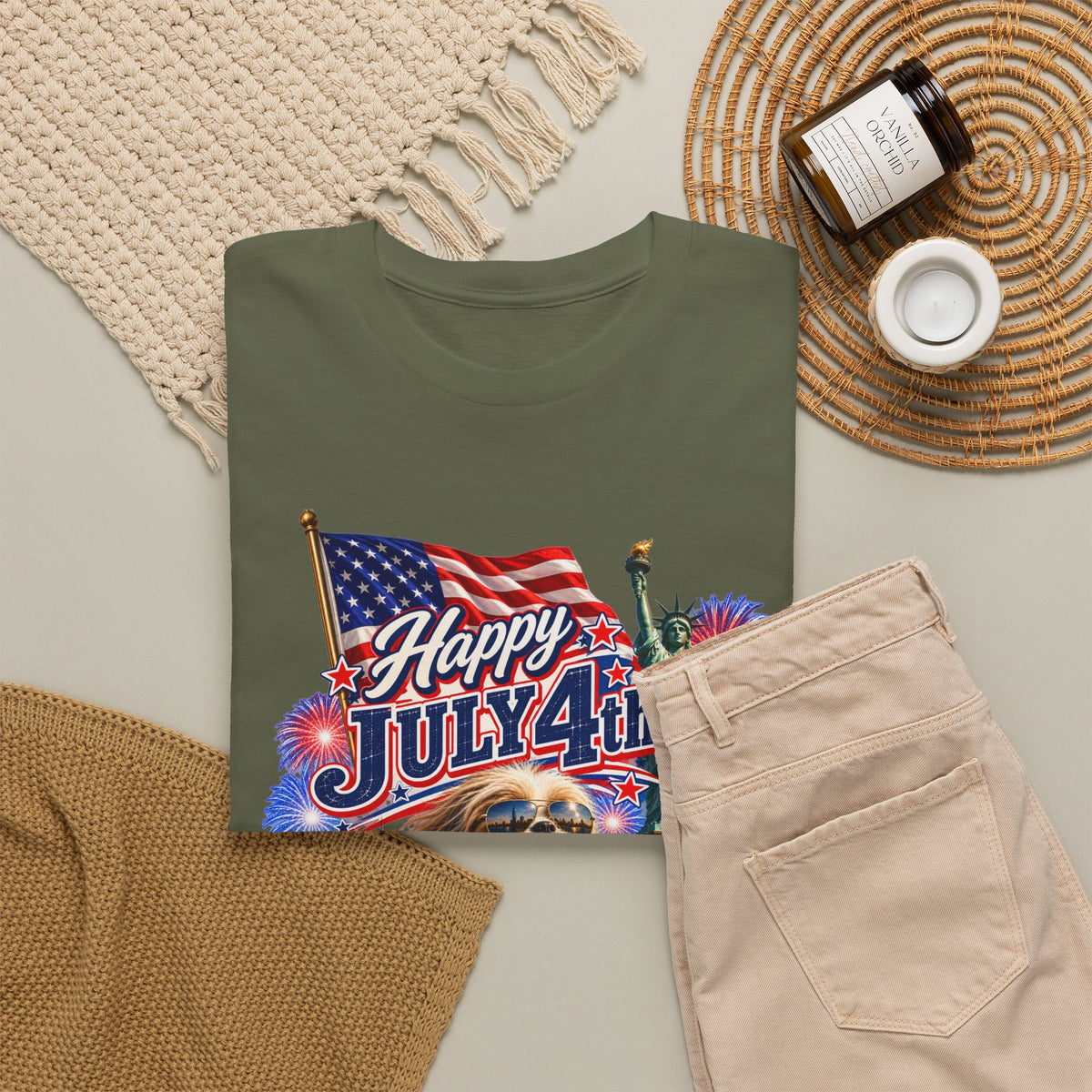 4th of July Dog T-Shirt - Happy July 4th Patriotic Fireworks Tee