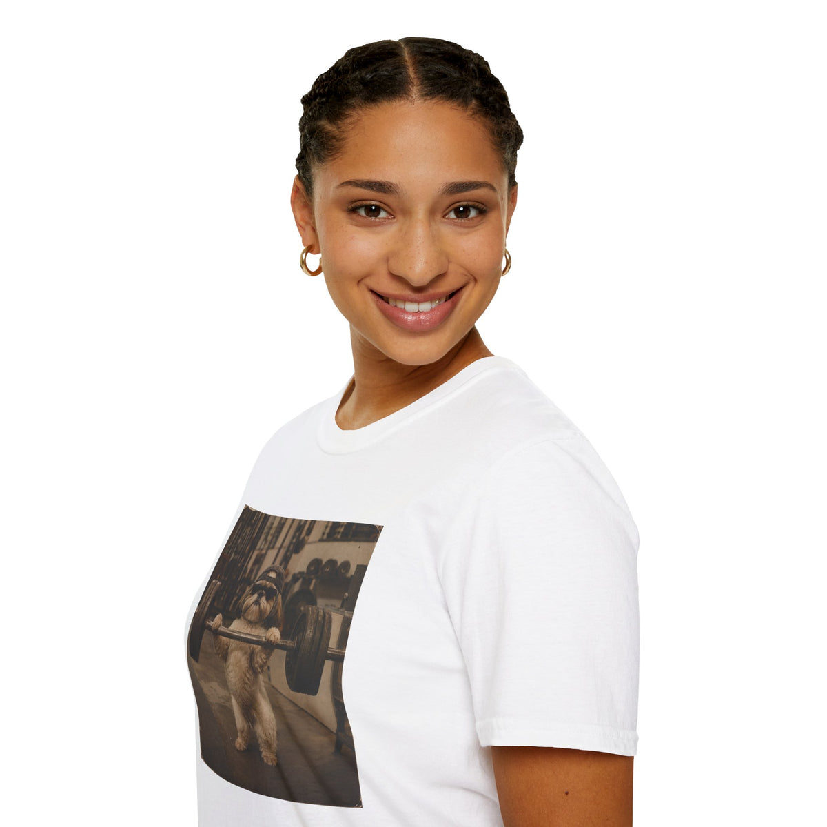 Strong Dog Lifting Barbell T-Shirt | Cute Gym Animal Graphic Tee