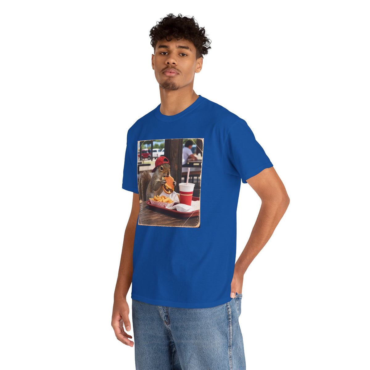 Squirrel Eating Burger T‑Shirt — Funny Animal Photo Tee