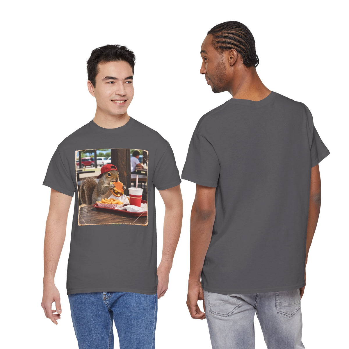 Squirrel Eating Burger T‑Shirt — Funny Animal Photo Tee