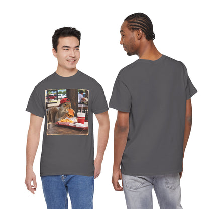 Squirrel Eating Burger T‑Shirt — Funny Animal Photo Tee