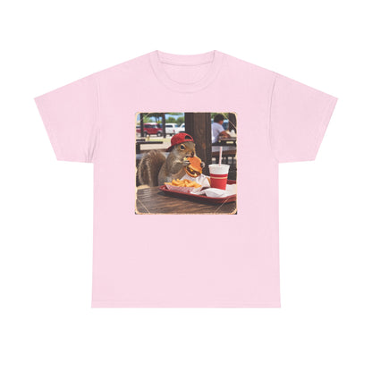 Squirrel Eating Burger T‑Shirt — Funny Animal Photo Tee