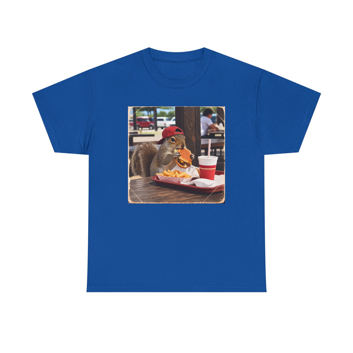 Squirrel Eating Burger T‑Shirt — Funny Animal Photo Tee