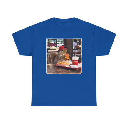 Squirrel Eating Burger T‑Shirt — Funny Animal Photo Tee
