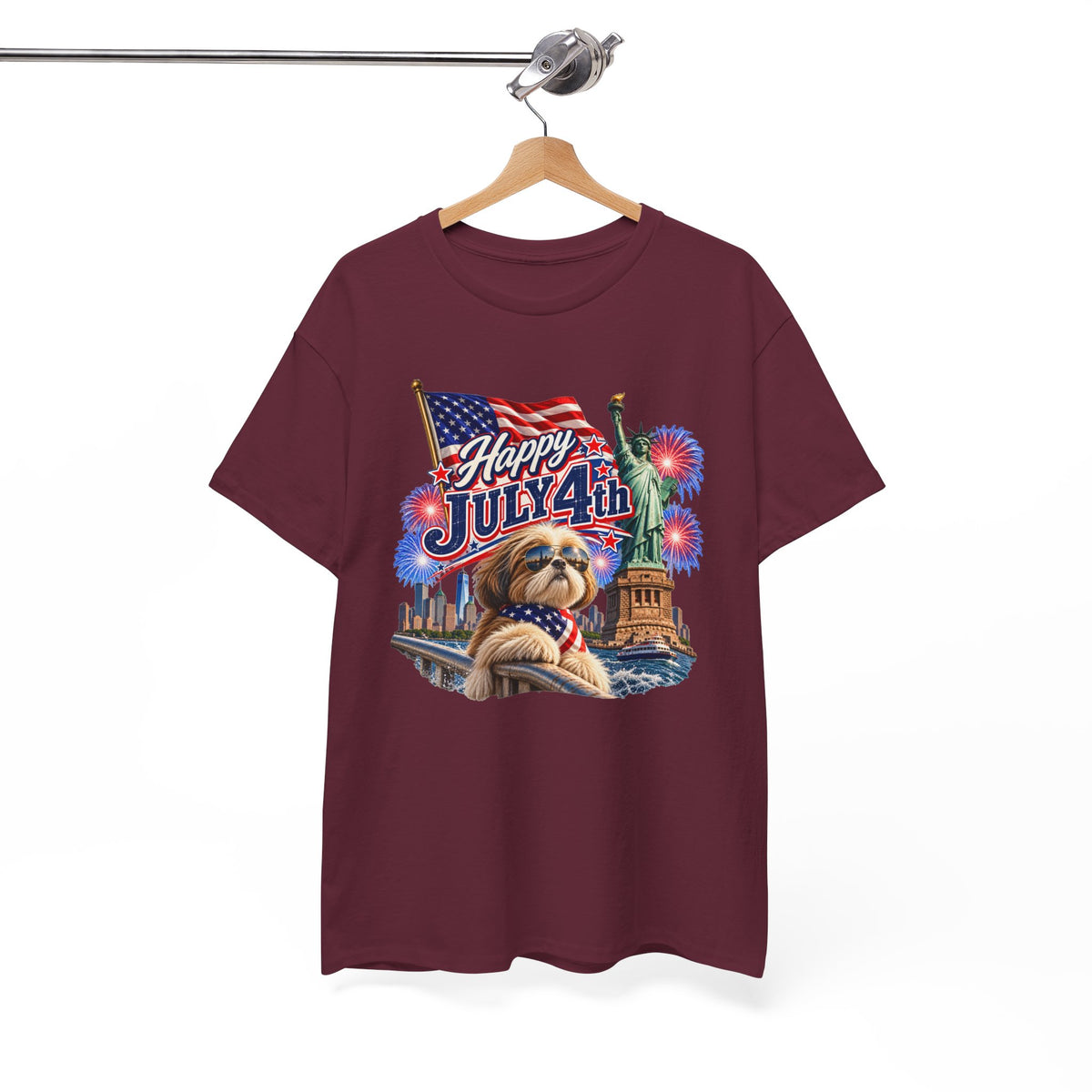 4th of July Dog T-Shirt - Happy July 4th Patriotic Fireworks Tee