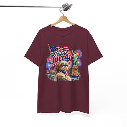 4th of July Dog T-Shirt - Happy July 4th Patriotic Fireworks Tee