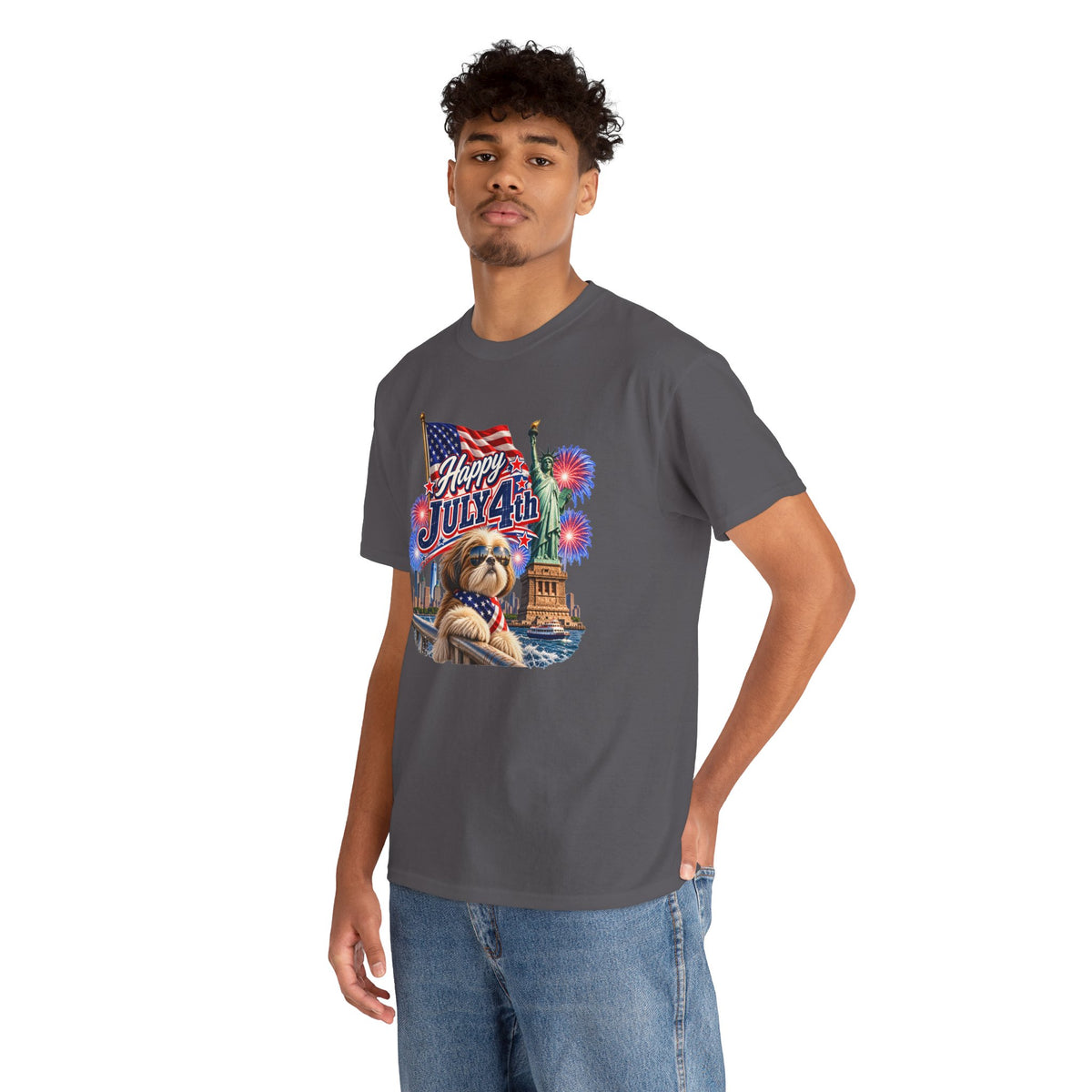 4th of July Dog T-Shirt - Happy July 4th Patriotic Fireworks Tee