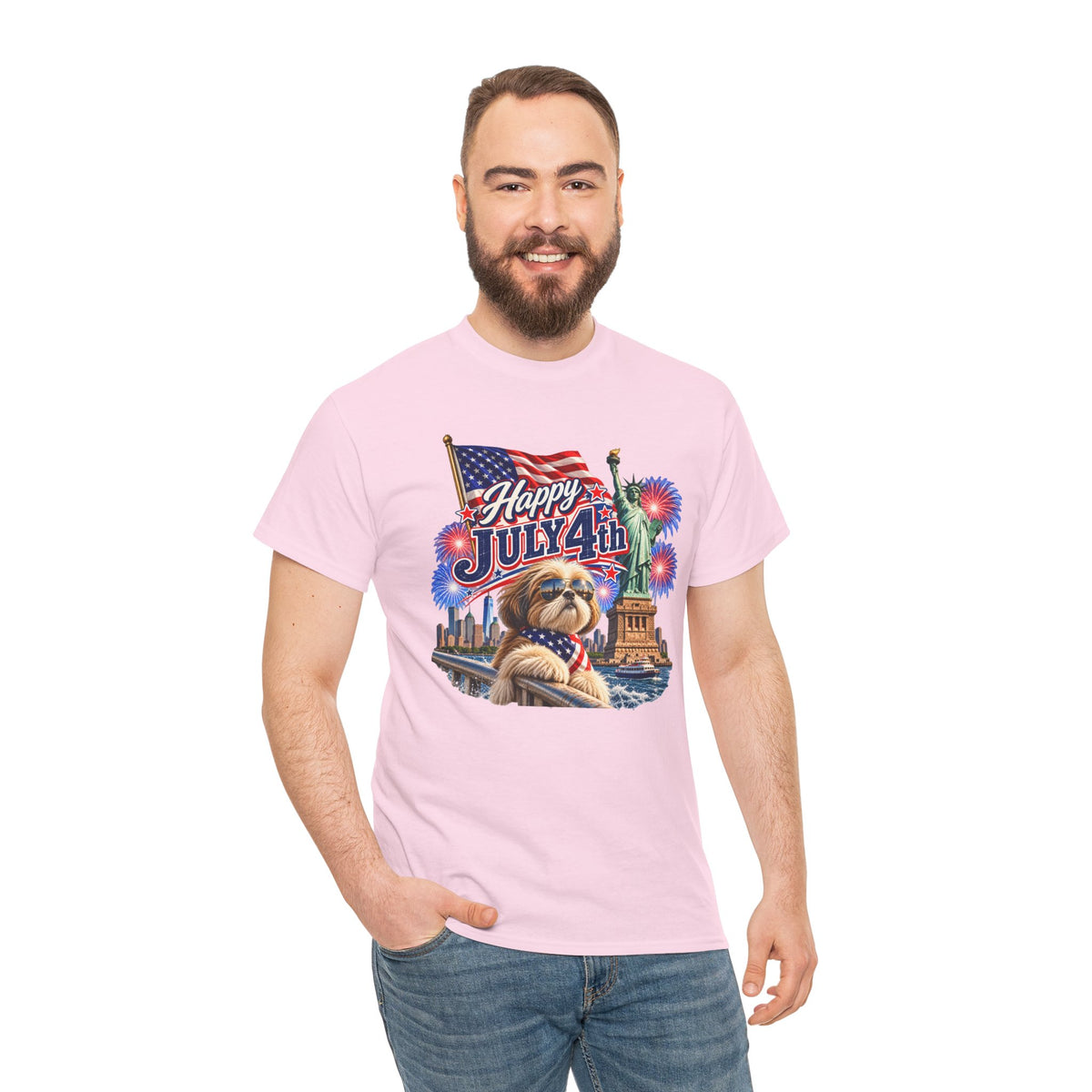 4th of July Dog T-Shirt - Happy July 4th Patriotic Fireworks Tee