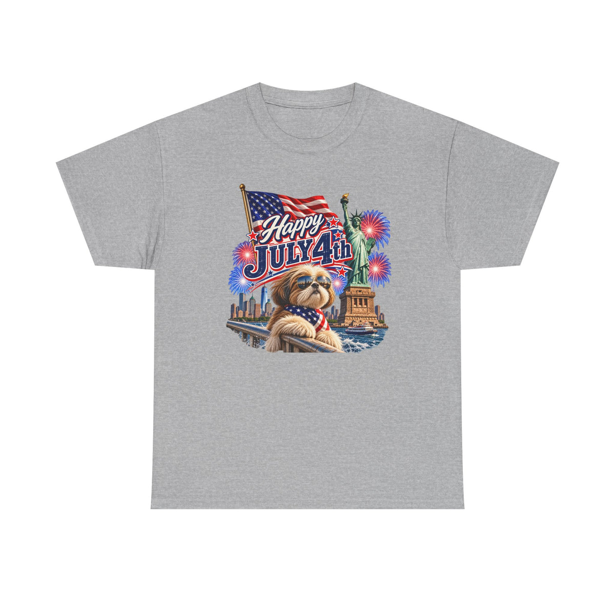 4th of July Dog T-Shirt - Happy July 4th Patriotic Fireworks Tee