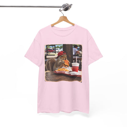 Squirrel Eating Burger T‑Shirt — Funny Animal Photo Tee