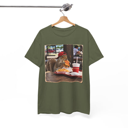 Squirrel Eating Burger T‑Shirt — Funny Animal Photo Tee