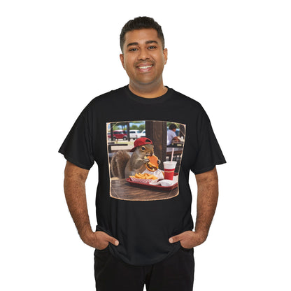 Squirrel Eating Burger T‑Shirt — Funny Animal Photo Tee