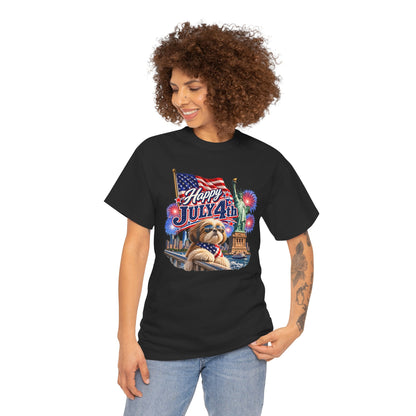 4th of July Dog T-Shirt - Happy July 4th Patriotic Fireworks Tee