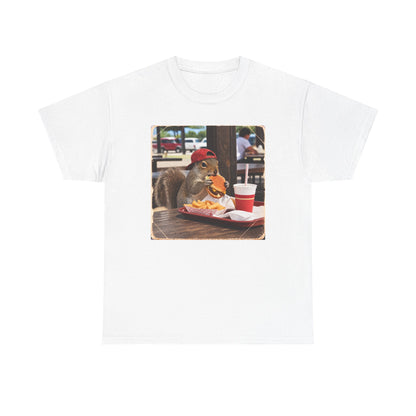 Squirrel Eating Burger T‑Shirt — Funny Animal Photo Tee