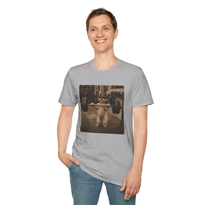 Strong Dog Lifting Barbell T-Shirt | Cute Gym Animal Graphic Tee