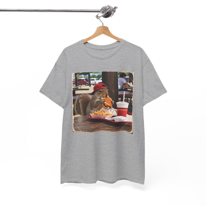 Squirrel Eating Burger T‑Shirt — Funny Animal Photo Tee