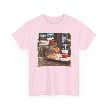 Squirrel Eating Burger T‑Shirt — Funny Animal Photo Tee
