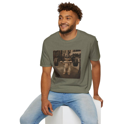 Strong Dog Lifting Barbell T-Shirt | Cute Gym Animal Graphic Tee