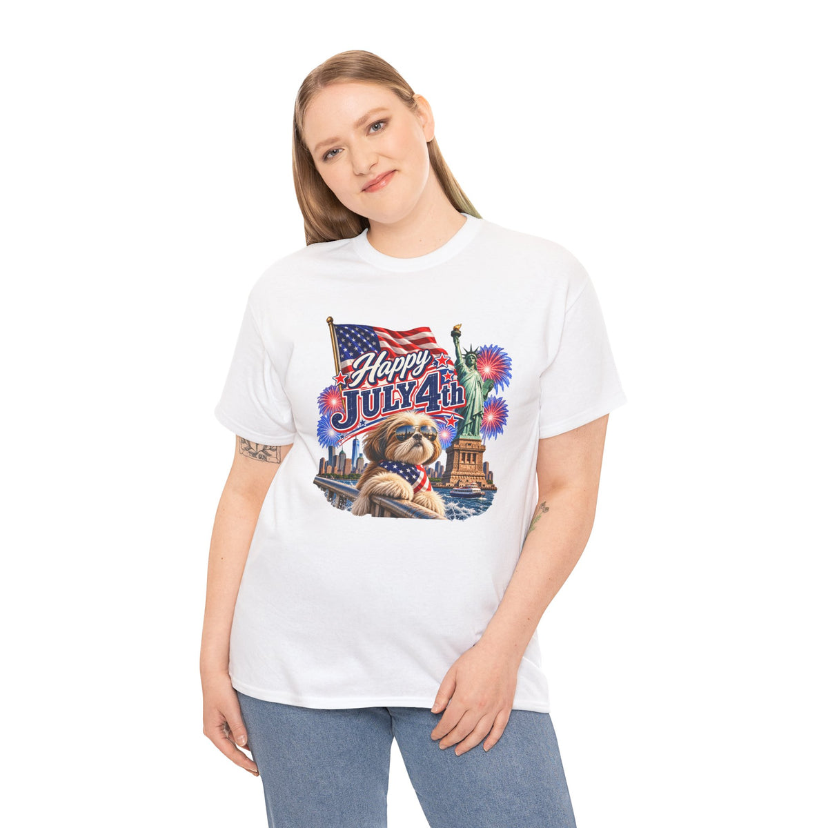4th of July Dog T-Shirt - Happy July 4th Patriotic Fireworks Tee