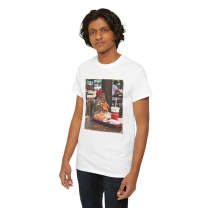 Squirrel Eating Burger T‑Shirt — Funny Animal Photo Tee